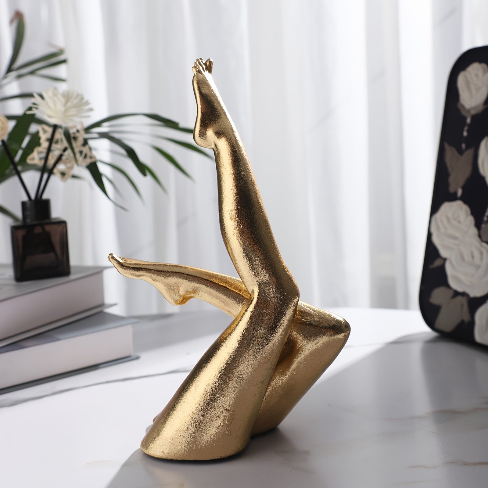 Escultura Decorativa de Pie Doble Dorado para el Hogar, Artesanía en Resina para Sala de Estar, Gabinete de Vinos y Escritorio, Adorno Regalo Festivo