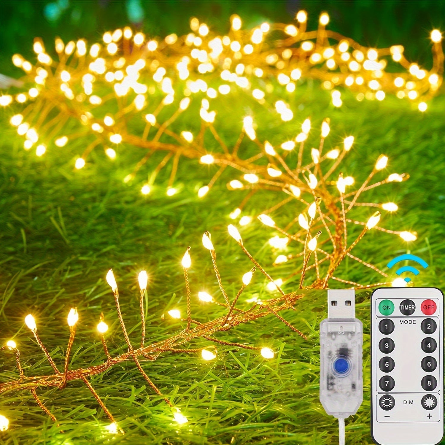 1pc Luces LED de Hadas con Alimentación USB y Control Remoto - 8 Modos de Iluminación, Temporizador, Opciones de Blanco Cálido y Multicolor - Perfecto para Árbol de Navidad, Dormitorio, Techo, Guirnalda, Ventana, Decoraciones de Boda, Uso Interior/Exteri