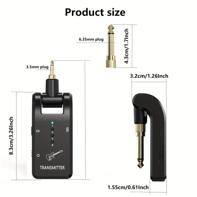 Sistema sin varillas para Guitarra de 8 Canales, Interfaz 3.5mm/6.35mm Compatible con Guitarras y Bajos Electrónicos - Transmisor y Receptor