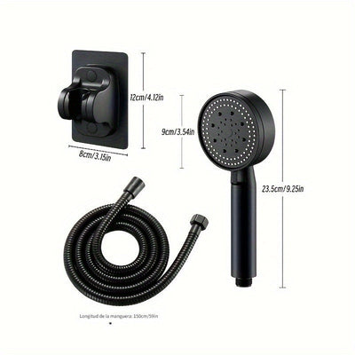 Cabezal de ducha de mano de alta presión con soporte y manguera - 5 modos de flujo de agua ajustables, accesorio redondo de plástico para baño
