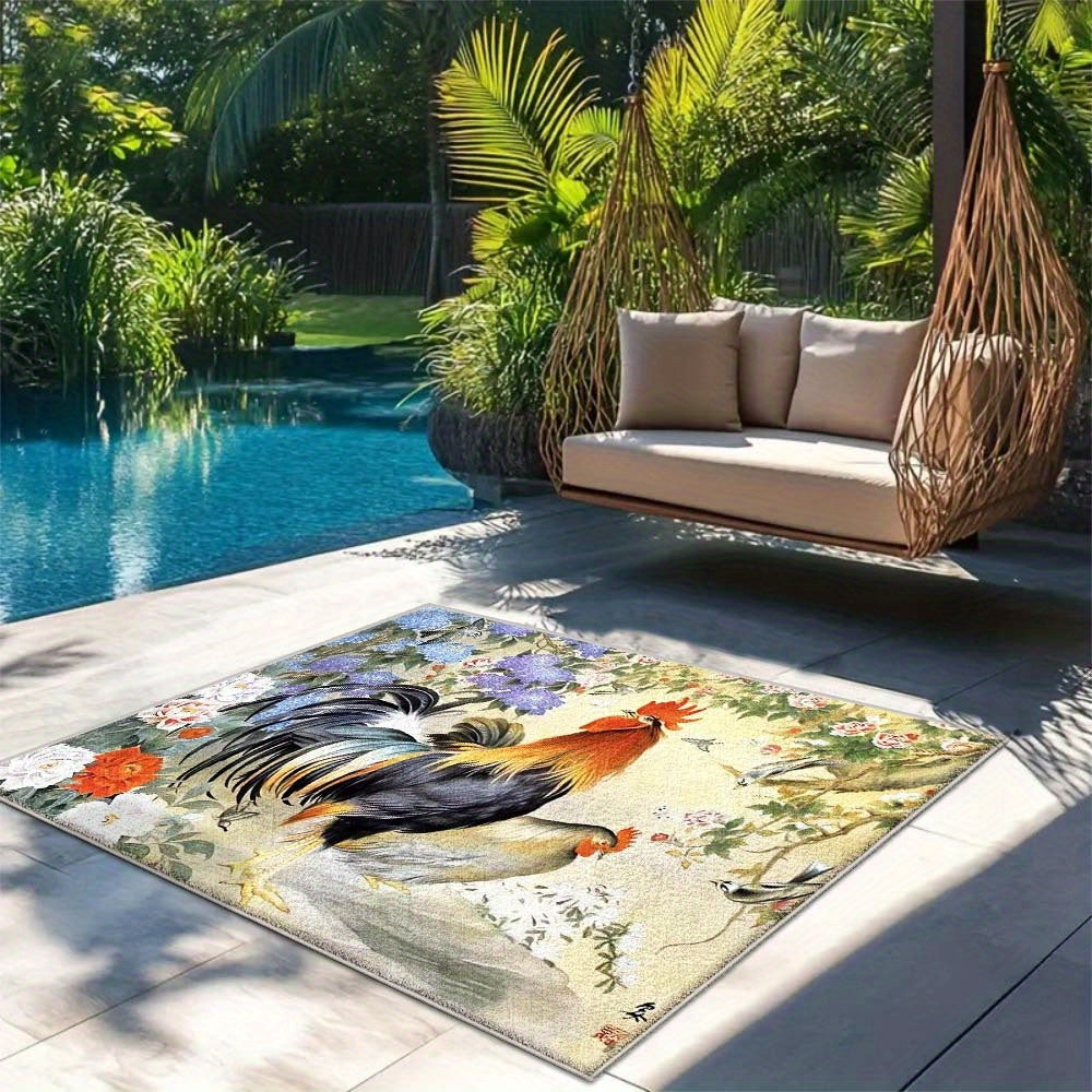 Siete Ciervos, Alfombra Exterior de Felpa Geométrica Nórdica - 852g/m², Lavable en Máquina, Base Antideslizante, Diseño Moderno Minimalista en Crema y Negro para Patio, Sala de Estar y Áreas de Alta Circulación, Decoración de Patio | Alfombra de Estilo N