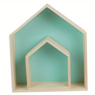 2 Piezas de Estantes de Pared con Forma de Casa para Decoración del Hogar en Verde para Sala de Juegos