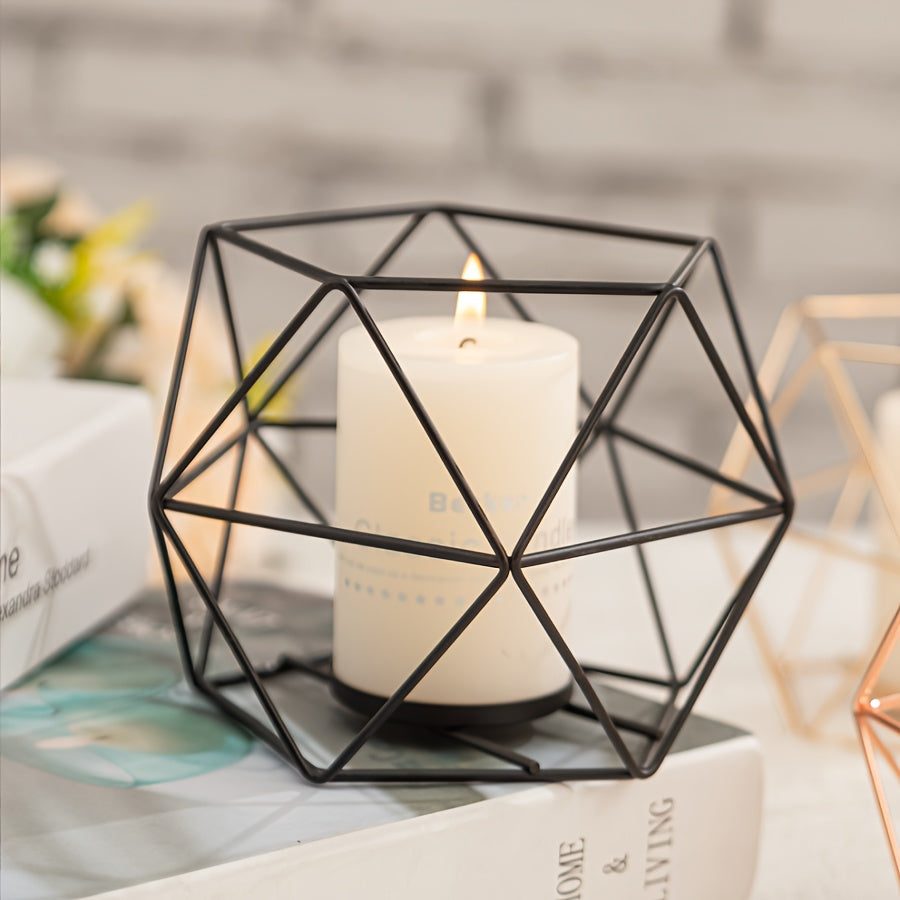 1 Elegante Portavelas Geométrico de Metal Negro con Diseño de Rosa y Cielo Estrellado - Decoración Minimalista de Mesa para Velas de Aromaterapia, Perfecto para el Ambiente del Hogar, Decoración de Portavelas