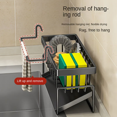 Organizador de Fregadero de Cocina de Acero Inoxidable - Estante de Almacenamiento que Ahorra Espacio con Porta-Panfleto, Metal, para Esponjas, Jabones, Cepillos y Paños, No Eléctrico, Equipo y Suministros de Alimentación, Ideal para Uso en la Cocina del