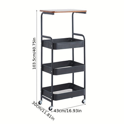 Carrito Rodante Versátil de 4 Niveles con Mesa Extraíble - Organizador de Almacenamiento de Metal para Sala de Estar, Cocina, Baño, Oficina, Dormitorio, Ganchos Utilitarios
