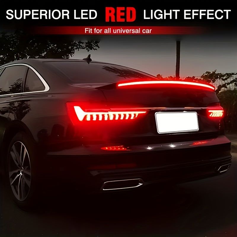 Tira de luz LED para alerón de coche, tira de luz decorativa de fibra de carbono con luz ambiental de flujo de escaneo, sin batería.