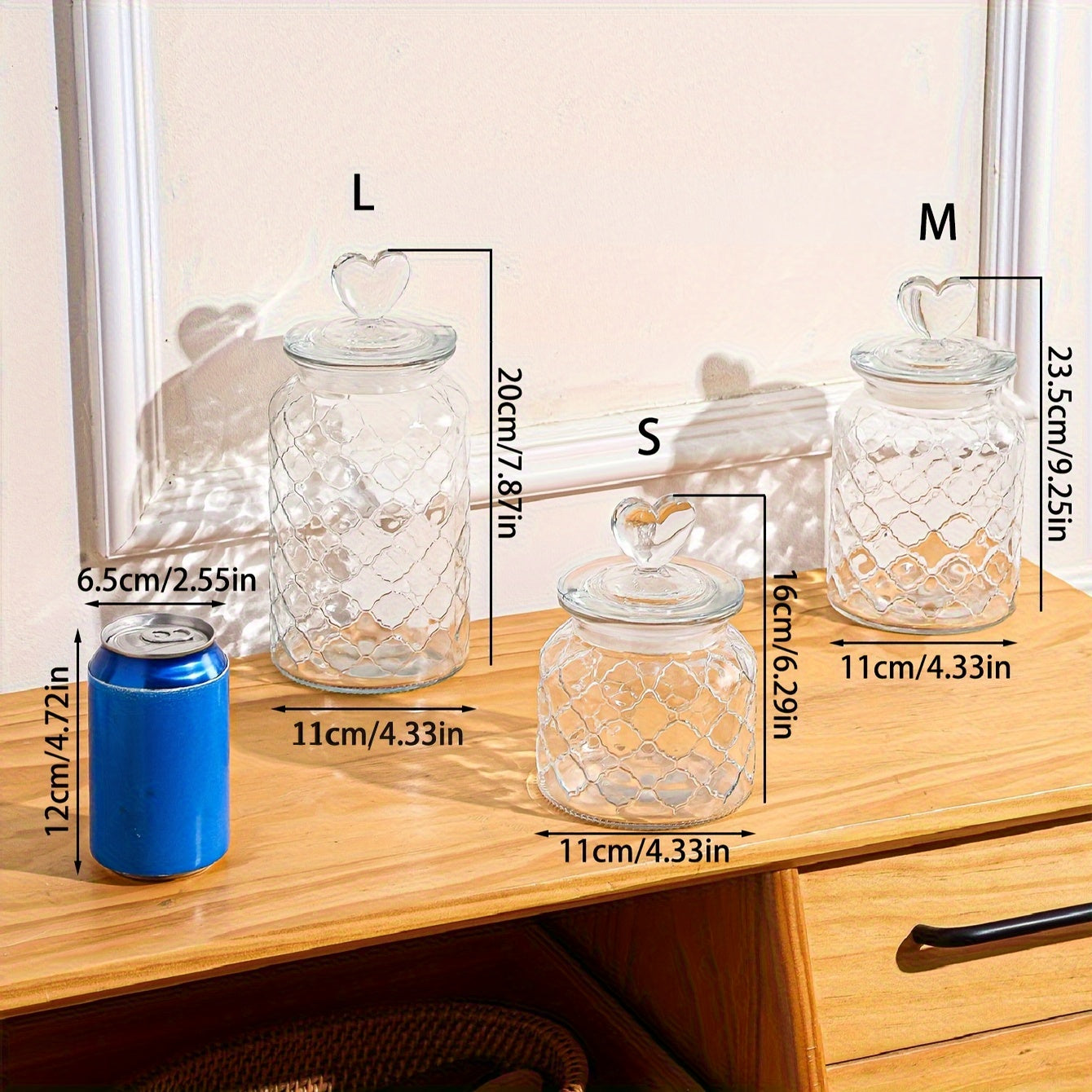 1 vaso de vidrio con tapa en forma de corazón - Contenedor de almacenamiento hermético reutilizable para frutas secas, granos y comida para mascotas - Organización de cocina y despensa transparente, organizadores y almacenamiento de despensa