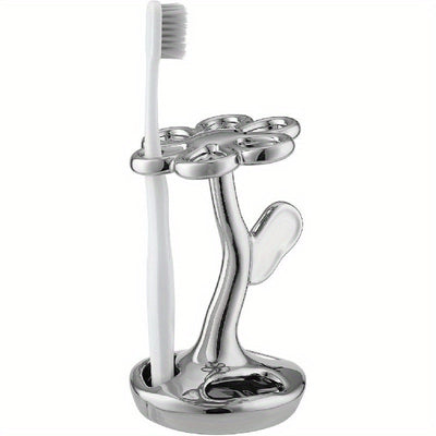 Portacepillos de dientes para baño, contenedor de almacenamiento cerámico en forma de flor, puede sostener 6 cepillos de dientes estándar (Plateado)