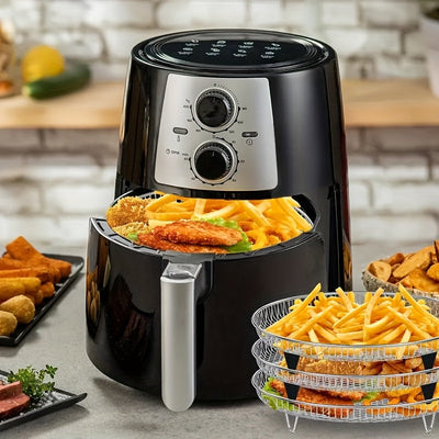 Juego de 10 Piezas de Estante Elevado para Deshidratador de Acero Inoxidable con Pinzas, Accesorios Apilables Reutilizables para Freidoras de Aire Redondos de 4.2QT-5.8QT, Accesorios Lavables para Hornear en la Air Fryer