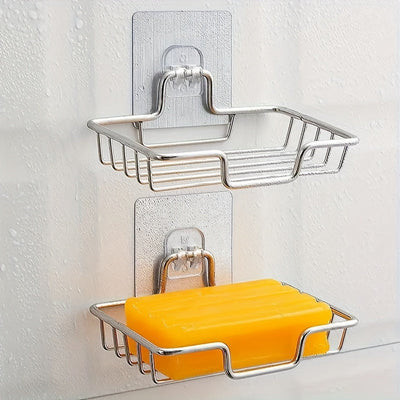 Jabonera de acero inoxidable para pared, sin taladro, repisa de baño negra, organizador de jabón, sencillo y práctico
