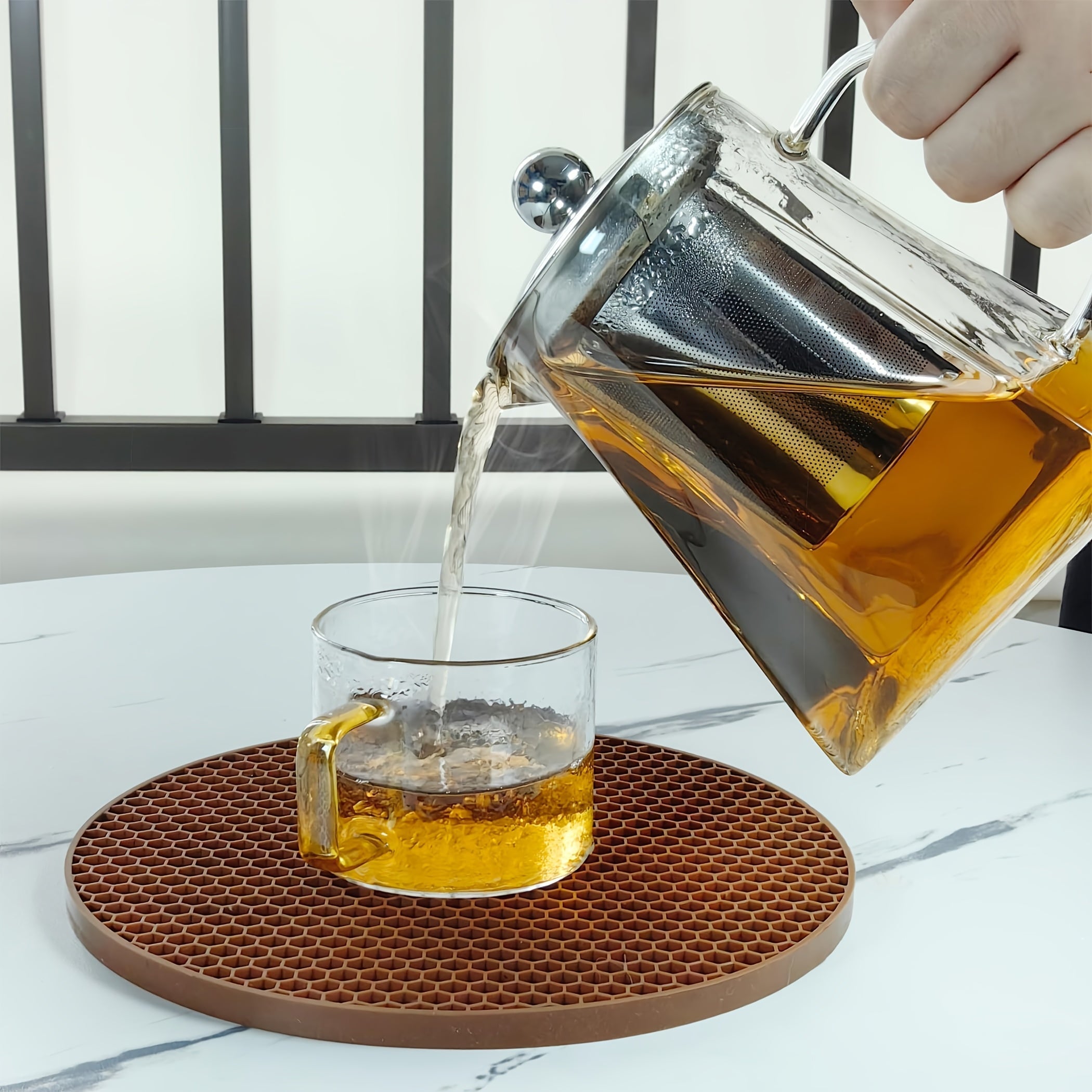 Juego de Tetera de Vidrio con Infusor de 1 pieza de 350/550/750 ml Resistente al Calor y Engrosada para Preparar y Infundir Té Doble Uso