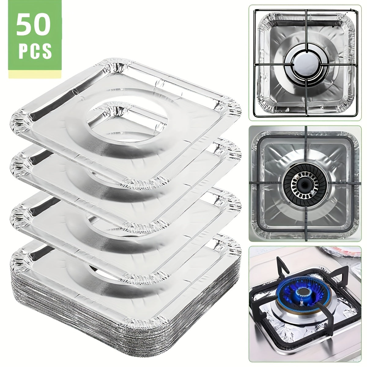 50 unidades de cubiertas de quemadores de estufa de gas desechables de alta resistencia - Protectores cuadrados de papel de aluminio para mantener aceite, grasa y fugas de comida alejados de las cocinas, protectores de la parte superior de la estufa