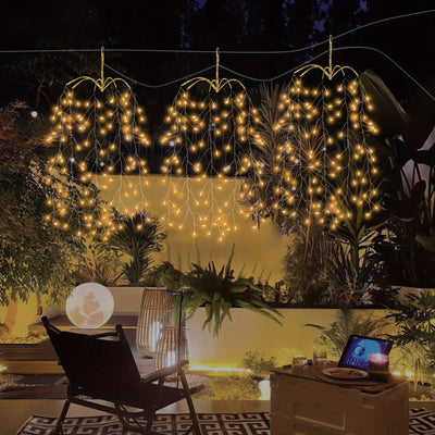 Juego de 3 Luces de Fuegos Artificiales USB para Exterior/Interior con 300 LED y Alambre de Cobre Flexible - 8 Modos de Iluminación, Decoraciones Colgantes para Jardín, Ideal para Dormitorio, Navidad, Fiesta, Boda, Techo, Alero, Año Nuevo (Batería No Inc