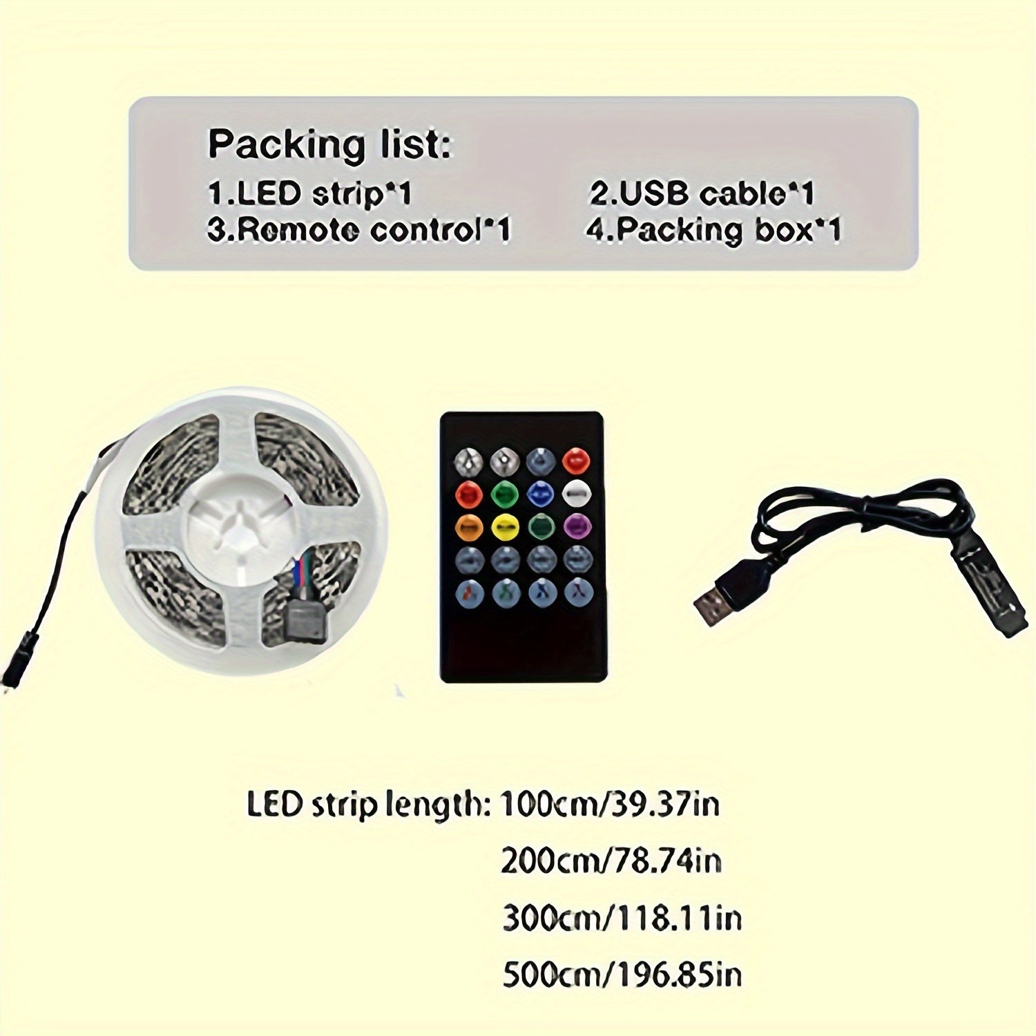 Tiras de luces LED RGB controladas a distancia para decoración del hogar - Alimentadas por USB, iluminación ambiental multicolor con control remoto de 22 teclas, batería de botón no recargable, se adapta a aplicaciones domésticas, sin función inalámbrica