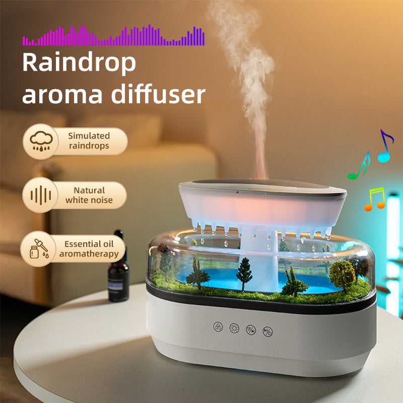 Difusor de aromas con diseño de paisaje forestal, luz nocturna de 7 colores y sonido blanco natural – Humidificador de aceites esenciales relajante para dormitorio y oficina, material ABS, niebla fría, enchufe estadounidense, difusor de aromas y humidifi