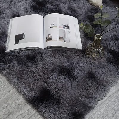 Alfombra rectangular de felpa negra y gris – Gruesa, suave y cálida, de poliéster para decoración de dormitorio o sala, solo lavado a mano, tapetes para sala