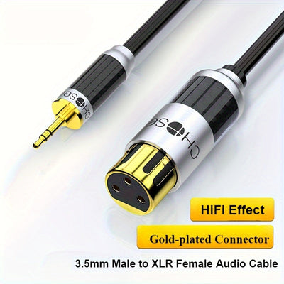 1pc CHOSEAL Cobre monocristalino de 3.5mm a conector hembra XLR Cable de audio, Macho a hembra, Calidad de sonido HiFi, Conectores bañados en oro, Forma redonda, Compatible con Ethernet CAT6A para computadoras, amplificadores, altavoces