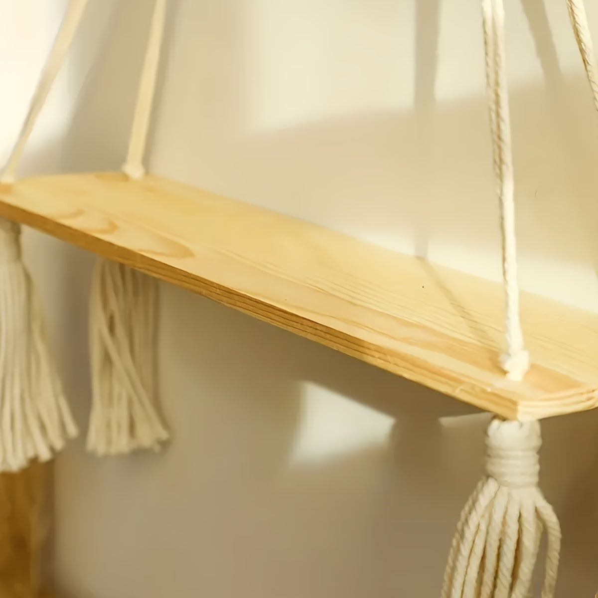 1PC Estante Colgante De Macramé Boho Hecho A Mano Con Plantas De Madera Flotantes, Decoración Estética De Habitación, Decoración Del Hogar, Accesorios De Cocina, Decoración De Baño, Decoración De Dormitorio