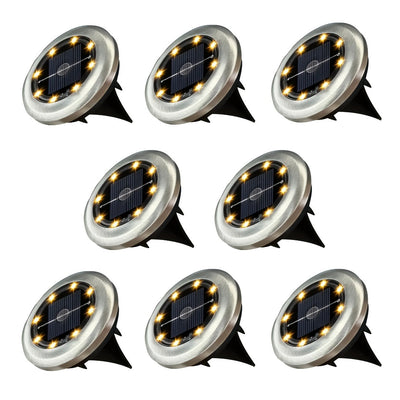 8 luces solares para jardín, iluminación LED para caminos, garajes, patios y jardines traseros, batería de níquel, montaje semi-inclinado, acabado pulido, control fácil con botón, diseño desmontable, iluminación cálida, cuerpo duradero de acrílico, espac