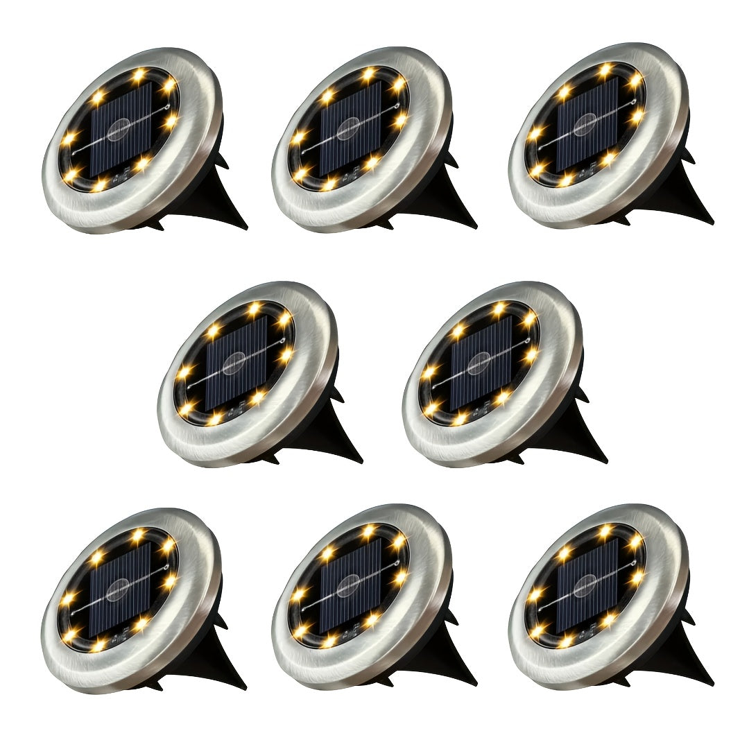 Luz solar para piso, iluminación exterior, sin cables, carga automática, batería de larga duración, ideal para jardín, césped o patio (4/8 piezas, luz cálida/blanca)
