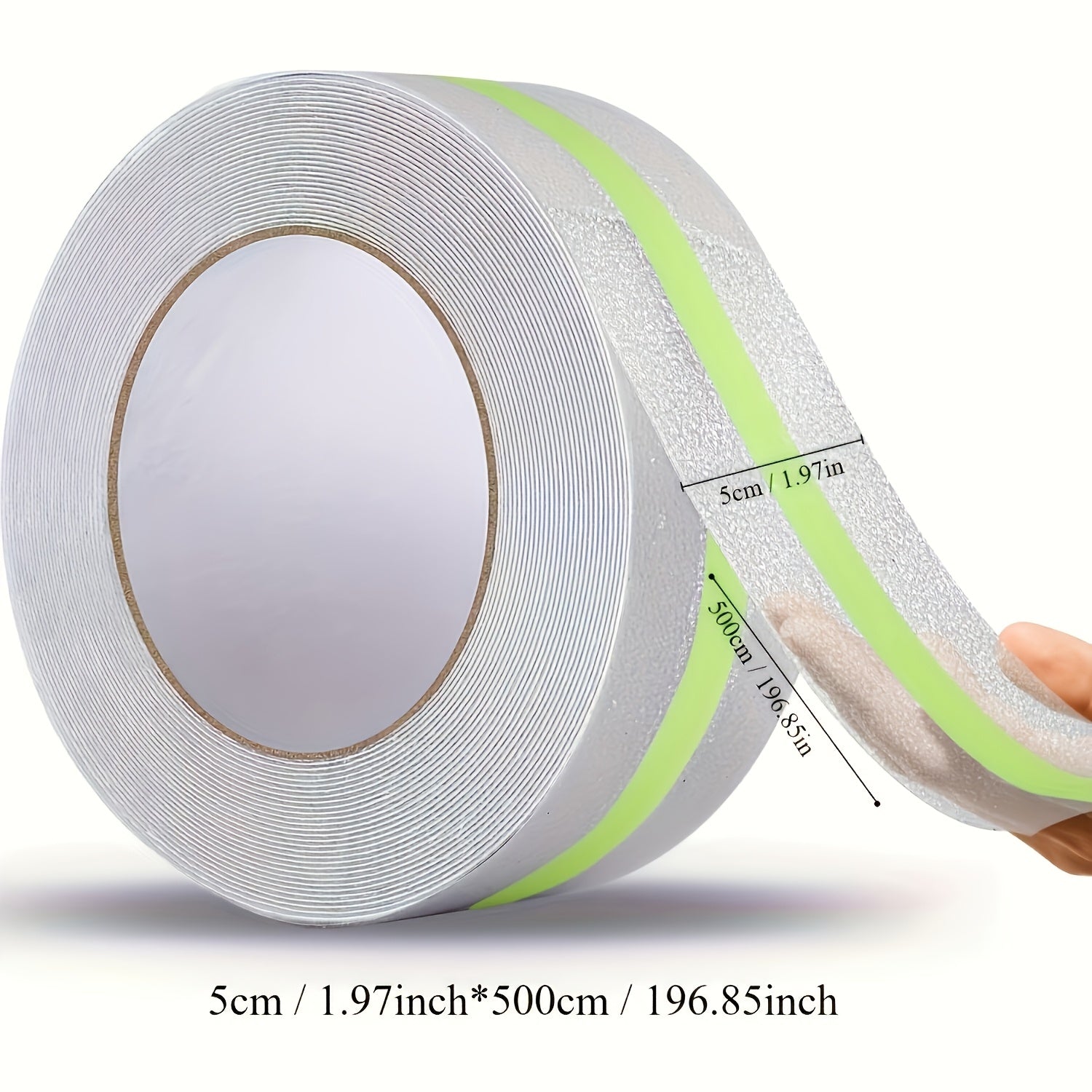 1 pieza de cinta antideslizante con luz nocturna, correa de agarre transparente de 5.08 cm x 5.03 metros, diseñada para proteger a personas mayores, jóvenes y mascotas. Correa de tracción para escaleras exteriores/interiores, garajes, monopatines, al lad
