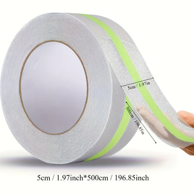 1 pieza de cinta antideslizante con luz nocturna, correa de agarre transparente de 5.08 cm x 5.03 metros, diseñada para proteger a personas mayores, jóvenes y mascotas. Correa de tracción para escaleras exteriores/interiores, garajes, monopatines, al lad