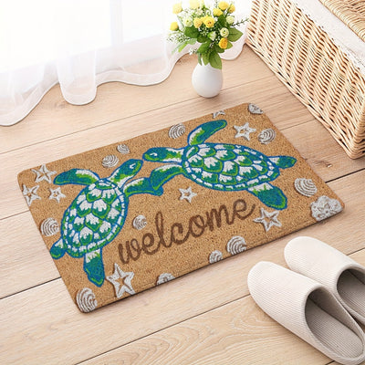 1 alfombra de bienvenida con diseño de tortuga antideslizante - Alfombra de poliéster lavable a máquina con respaldo de PVC, decoración temática costera para baño, cocina, sala y dormitorio, alfombra para piso de cocina | Decoración temática costera | Al