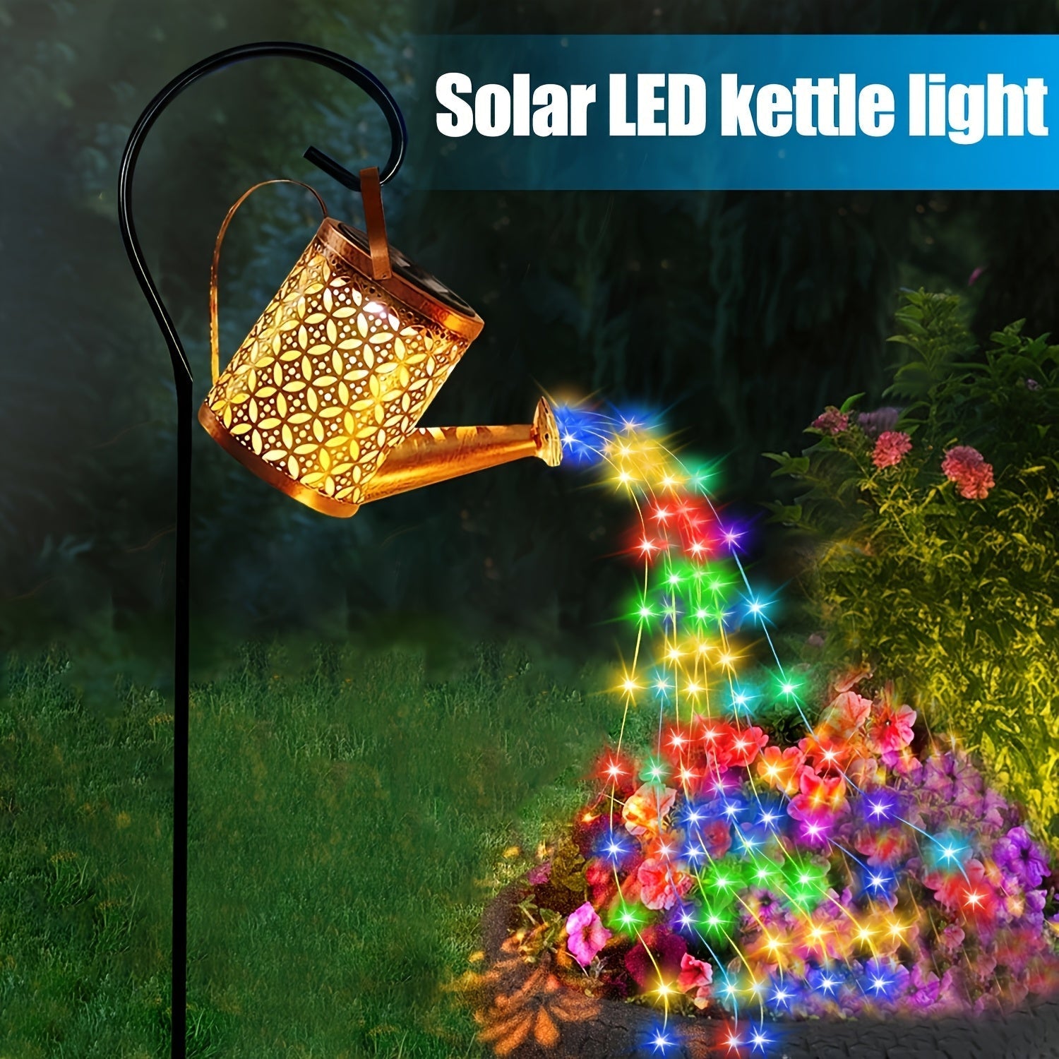 Regadera Solar con Luces, Linterna Colgante de Metal Retro para Decoración de Jardín, Luces Solares Decorativas para Césped y Caminos Exteriores, Ideal para Vacaciones, Patio, Césped y Decoración Festiva, Sin Control Remoto, Disponible en 2 Colores