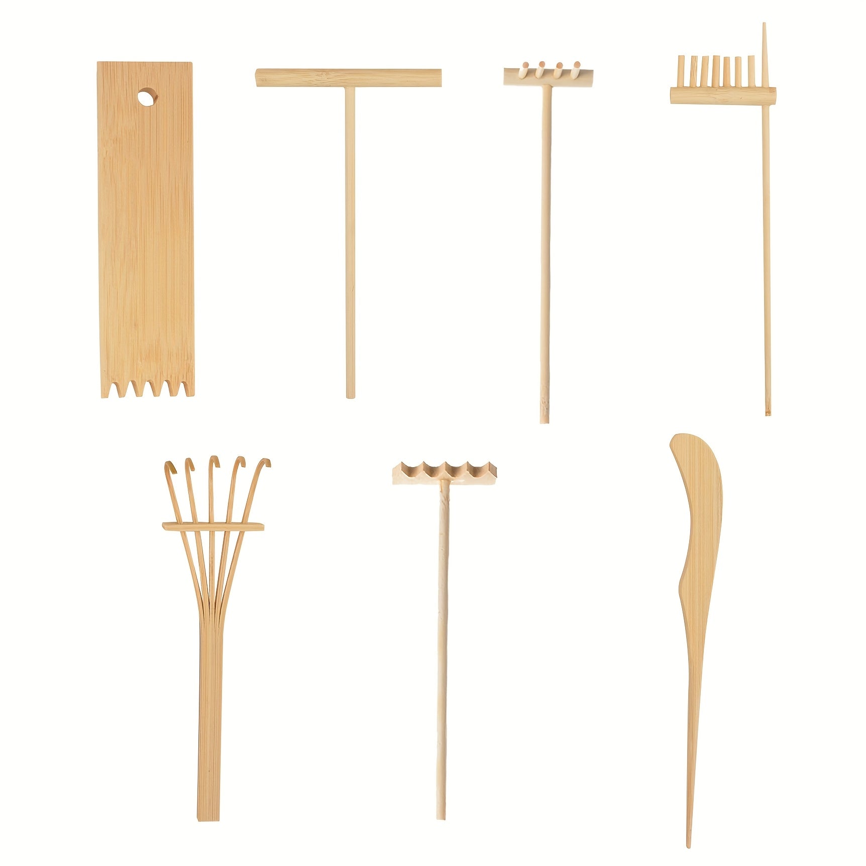 Juego de 7 Piezas de Rastrillo Mini Jardín Zen, Rastrillo de Bambú para Jardines Zen, Kit de Caja de Arena y Rocas de Escritorio, Herramientas y Accesorios Mini Jardín Zen, Accesorios para Caja de Arena Japonesa, Rastrillo de Jardinería, Ideal para Medit