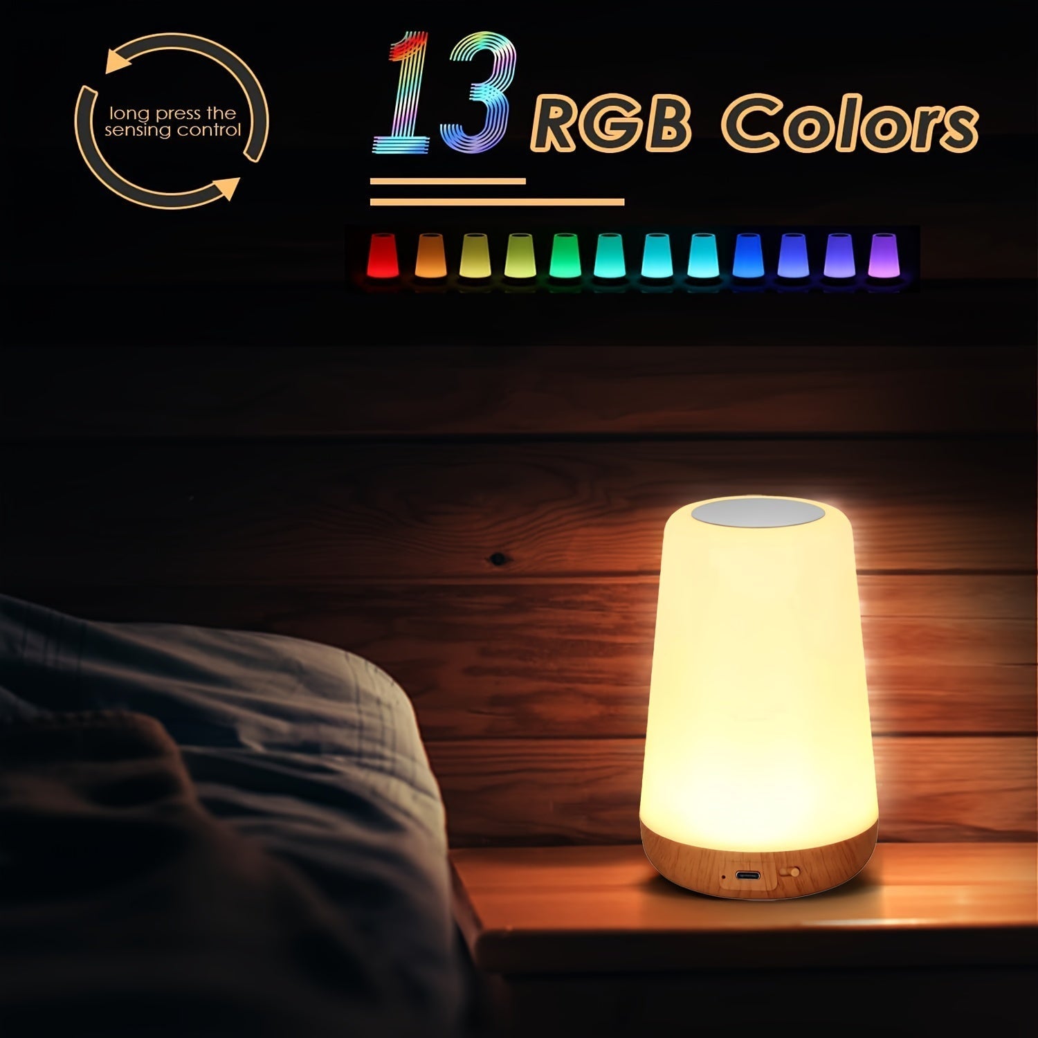 Luz Nocturna Portátil con Control Táctil y 13 Colores RGB - Lámpara de Escritorio Recargable para Dormitorio, Sala de Estar, Comedor, Perfecta para Regalos de Navidad, Oficina Festiva, Dormitorio, Hotel, Fiesta, Decoración de Restaurante