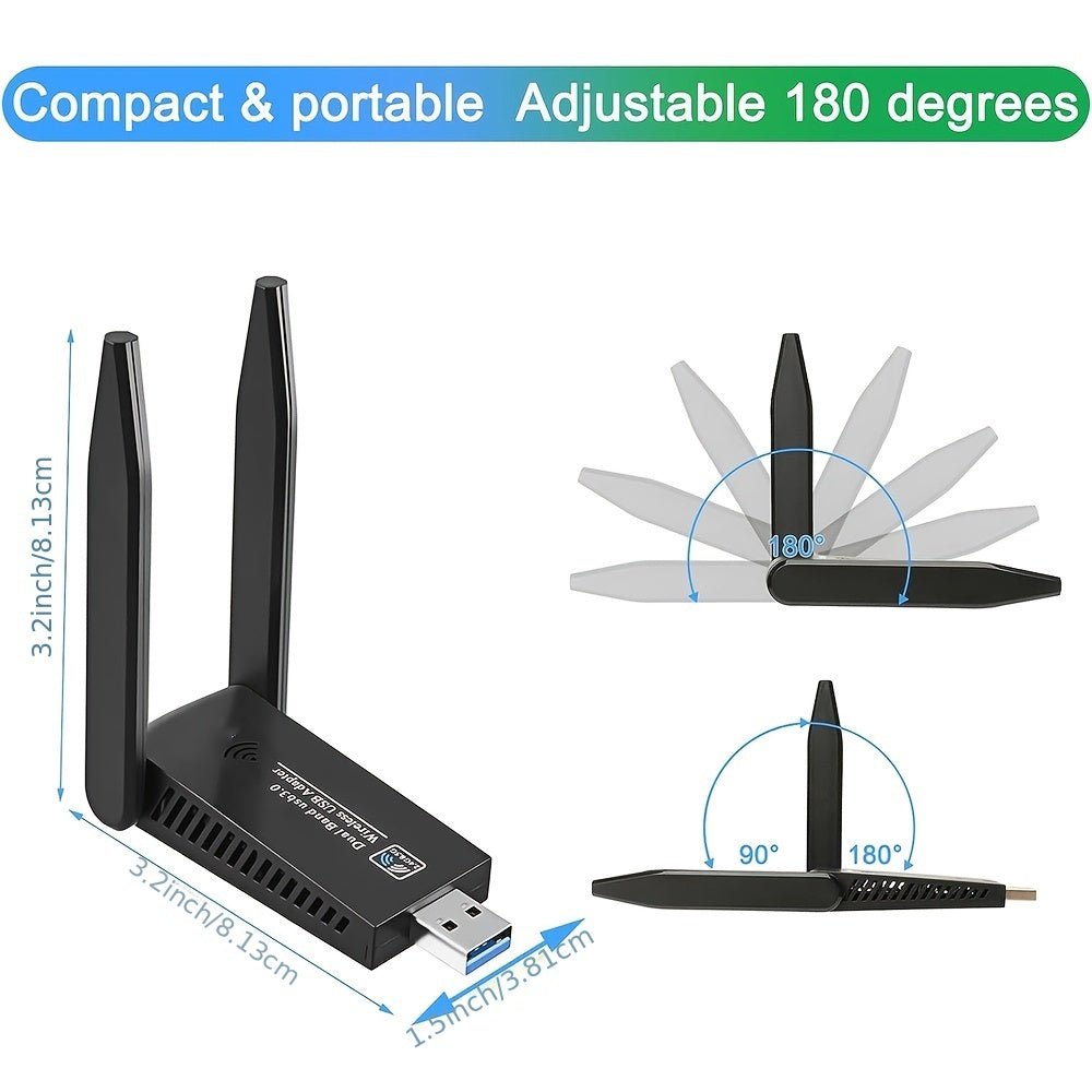 Tarjeta de Red Inalámbrica AC1300m USB para Win10, Tarjeta de Red sin Disco, Receptor y Transmisor WiFi, Conectividad Inalámbrica|Antenas Elegantes|Carcasa Duradera