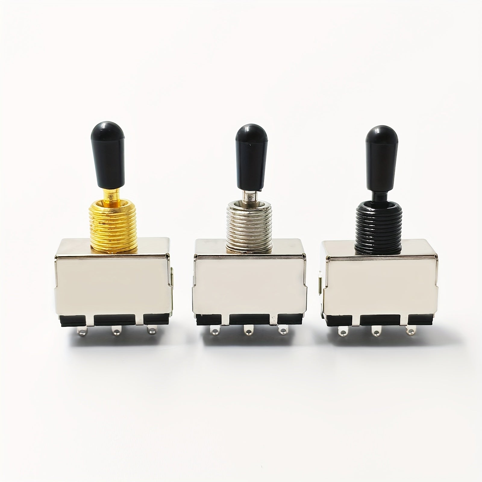 Interruptor de 3 vías para control de tono de guitarra, selector de 3 vías con carcasa metálica, conmutador de palanca metálica con 3 tapas de perilla (negro/blanco/crema), compatible con interruptores de guitarra eléctrica LP, disponible en tres colores
