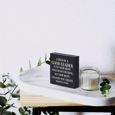 Caja de Madera con Frase de Buen Líder - Decoración de Escritorio Humorística para Oficina y Hogar, Perfecta para Estante de Baño o Acento de Dormitorio