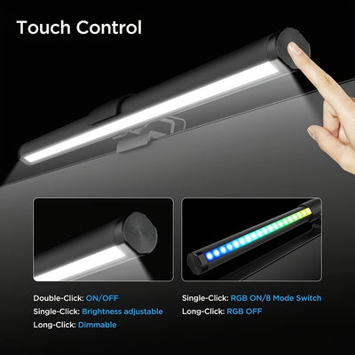Barra de Luz LED con Sensor Táctil CYTT-150 y 92 LEDs RGB, Brillo Ajustable, Alimentado por USB para Juegos y Oficina en Casa, Aleación de Aluminio, Temperatura de Color 2700-7500K, Accesorio para Gamers | Diseño Elegante | Componentes Metálicos