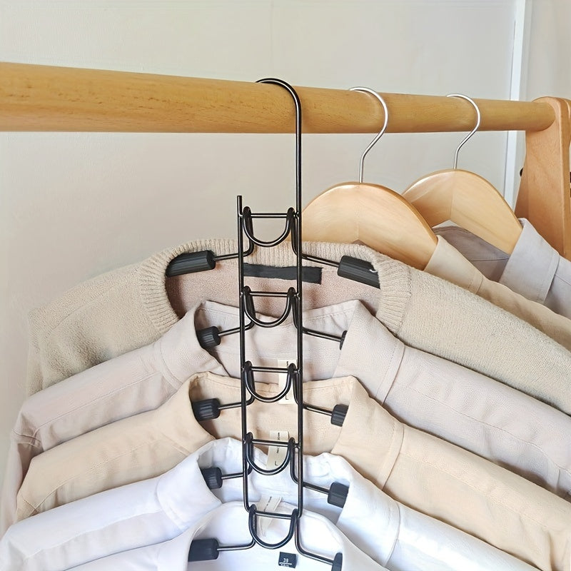 Percha Mágica de 5 Capas que Ahorra Espacio - Antideslizante, Organizador de Ropa Metálico Plegable para Dormitorios y Armarios