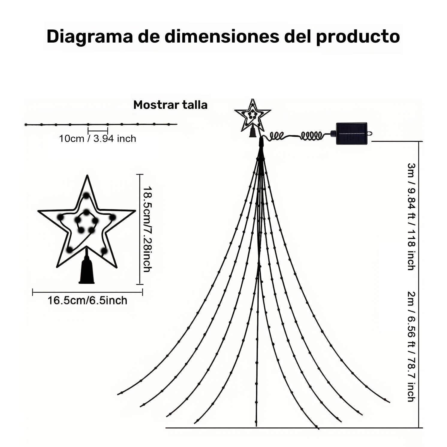 Luces de cadena con cascada de estrellas, 1 unidad, energía solar, 8 modos, ≤36V, plástico PPSU, batería de litio, para jardín, ventana, cortina, patio, árbol de Navidad, fiesta, hogar, boda, decoración navideña