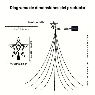 Luces de cadena con cascada de estrellas, 1 unidad, energía solar, 8 modos, ≤36V, plástico PPSU, batería de litio, para jardín, ventana, cortina, patio, árbol de Navidad, fiesta, hogar, boda, decoración navideña