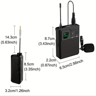 Sistema de micrófonos inalámbricos doble con receptor recargable, entrada de 3.5mm, control de volumen y clip para smartphones, bocinas PA, grabación, enseñanza, iglesia y vlogging - Negro, micrófono inalámbrico para cantar