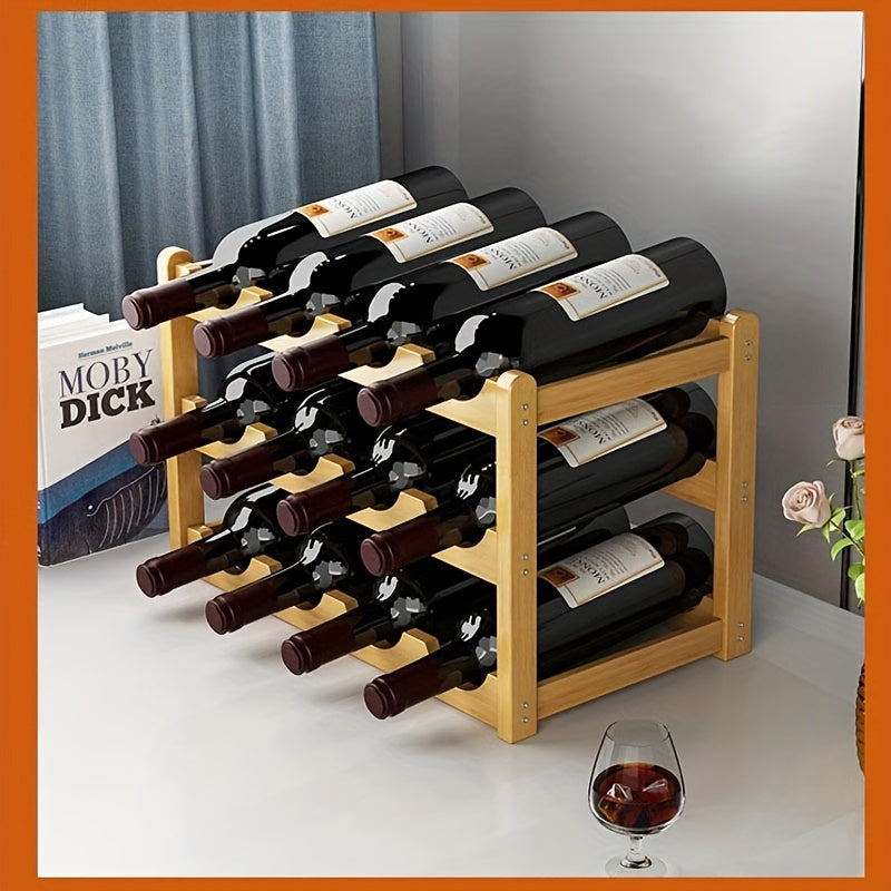 Soporte para Vinos de Bambú Natural de 2 Niveles con Acabado Pulido - Estantería Multifuncional Ahorradora de Espacio para Hogar y Cocina, Fácil Montaje, Diseño Sin Metal, Organizador de Cocina, Decoración Elegante