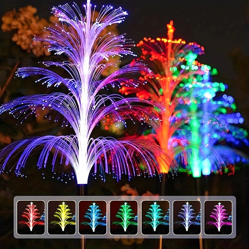 2 piezas de luces solares de cinco capas de medusas estrella, luces de árbol de Navidad de siete colores, luces de decoración de arreglos florales de jardín al aire libre a prueba de agua, luces de decoración de ambiente de fiesta de festival de patio