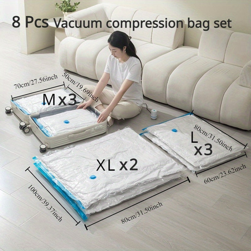 9 paquetes de bolsas de almacenamiento al vacío con bomba de aire manual, 2 XL + 3 grandes + 3 medianas, bolsas selladas que ahorran espacio, compresión hermética para ropa, almohadas, mantas, ropa de cama, plástico, no requiere energía, multiusos, forma