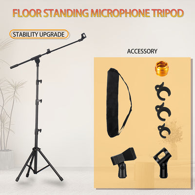 Soporte de micrófono metálico ajustable de alta resistencia - 2 clips de micrófono, adaptador de 3/8" a 5/8", bolsa de transporte incluida para escenario de karaoke, estudio en casa y uso profesional de grabación, soporte de micrófono para cantar, diseño