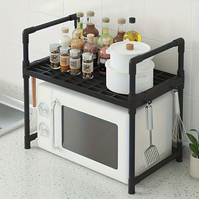Estante de cocina expandible de 2/3 niveles con soporte para microondas - Organizador metálico resistente para horno y freidora de aire | Ahorrador de espacio para encimera | Diseño moderno y duradero