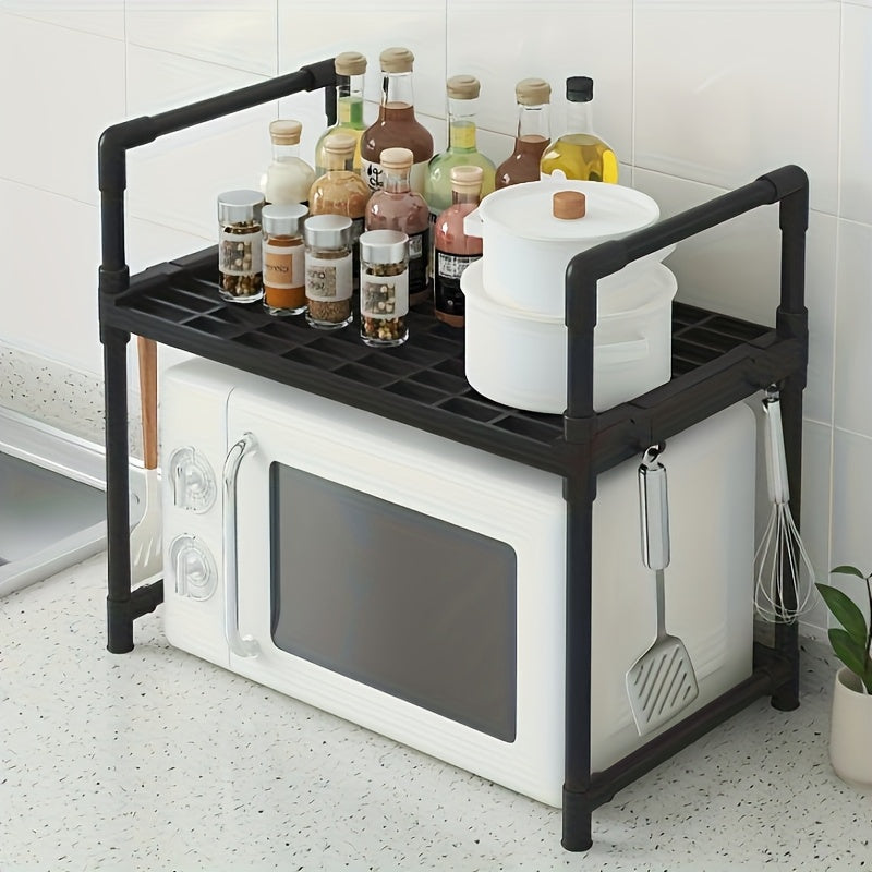 Estante de cocina expandible de 2/3 niveles con soporte para microondas - Organizador metálico resistente para horno y freidora de aire | Ahorrador de espacio para encimera | Diseño moderno y duradero