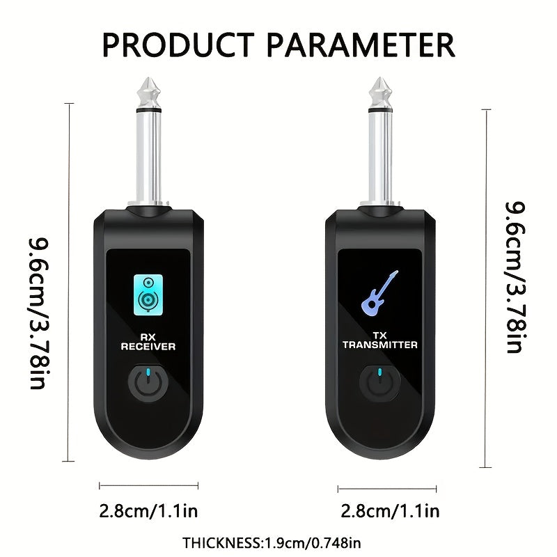Sistema de captación de guitarra inalámbrico con enchufe de 6,35 mm, batería de litio recargable incorporada, transmisor y receptor inalámbricos para guitarra, violín, teclado, preamplificador y instrumentos electrónicos.
