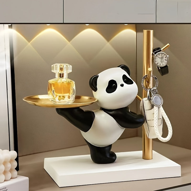 Bandejita de joyería de resina de panda con soporte metálico - Organizador decorativo chic para anillos, pulseras, collares - Regalo ideal para ancianos, amigos, maestros - Accesorio de dormitorio elegante