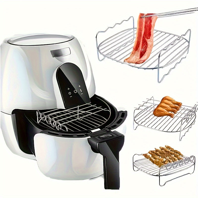 Rejilla Versátil de Acero Inoxidable para Freidora de Aire con Brochetas - Apilable, Parrilla Multiusos para Horno y Tostadora, Ideal para Asar, Cocinar al Vapor y Pan - Accesorio de Doble Capa