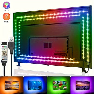 Luces de Tira LED RGB con Control por App, Alimentadas por USB, Regulables y Sincronizables con Música, Montaje en Pared, Brillo Ajustable, No Requiere Batería, para Decoración de Habitaciones, Dormitorios, Salas de Juegos, Iluminación de Ambiente para F