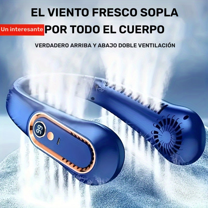 1 Pieza, Ventilador De Cuello Colgante Sin Aspas, Ventilador De Refrigeración Portátil Recargable Por USB Con 5 Velocidades De Viento Y Pantalla Digital, Tecnología Súper Y Diseño Sin Aspas Para Uso En Deportes Al Aire Libre