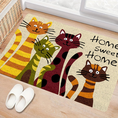Tapete de suelo impreso con dibujos animados de cuatro gatos pequeños, super lindo, tapete de suelo de gato de dibujos animados cálido, adecuado para decorar salas de estar y